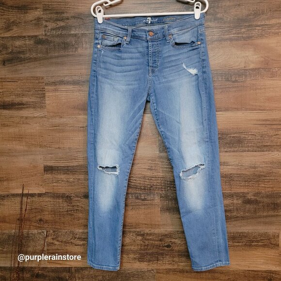 7 For All Mankind Jeans 28 Josefina Skinny Boyfriend Mid Rise Button Fly Stretch - Picture 1 of 13